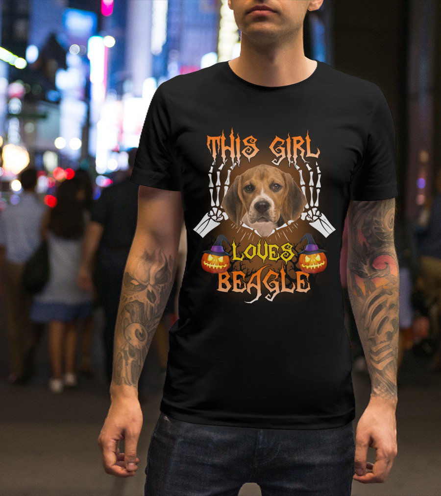 This Girl Loves Beagle Halloween Pumpkin Skeleton Dog T-Shirt
