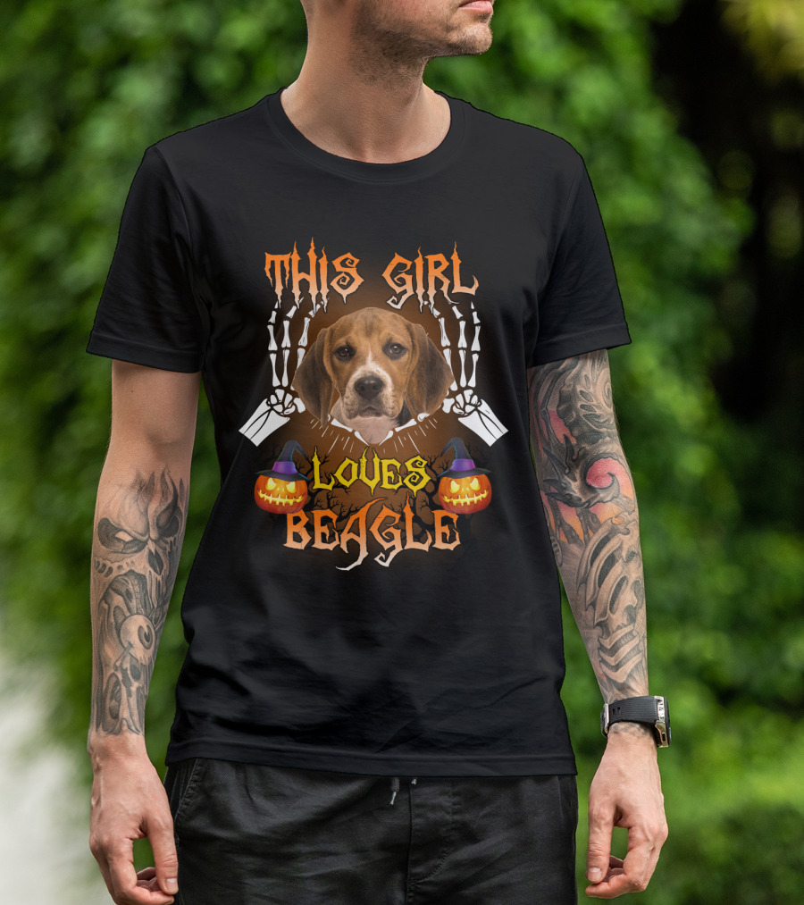 This Girl Loves Beagle Halloween Pumpkin Skeleton Dog T-Shirt