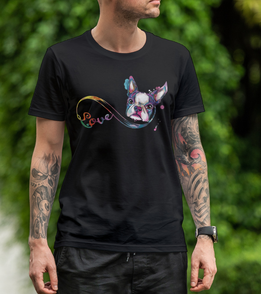 Love Boston Terrier Rainbow T-Shirt