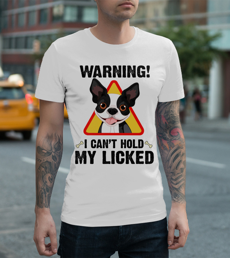 Warning I Can't Hold My Licked Cartoon Dog With Triangle And Bones T-Shirt