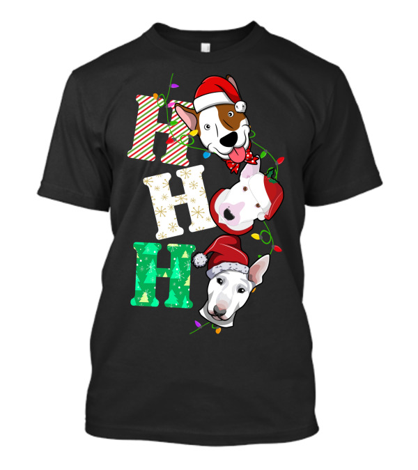 Ho Ho Ho Bullterrier Christmas Santa Hats T-Shirt