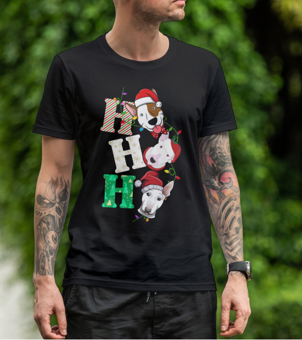 Ho Ho Ho Bullterrier Christmas Santa Hats T-Shirt