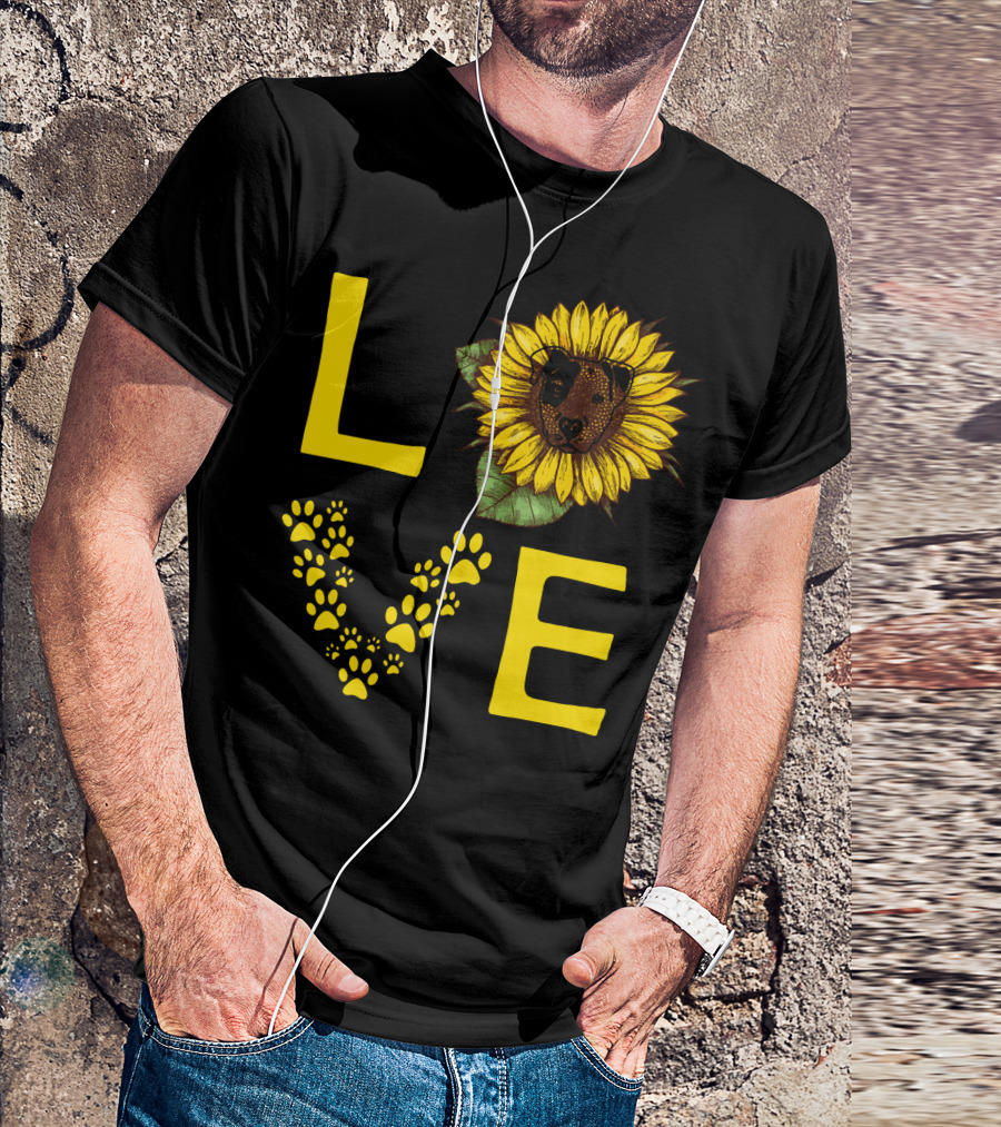 Love Bullterrier Sunflower Paw Prints T-Shirt