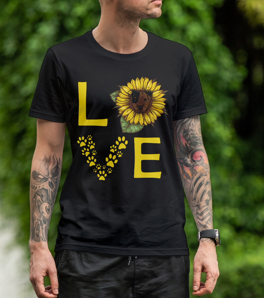 Love Bullterrier Sunflower Paw Prints T-Shirt