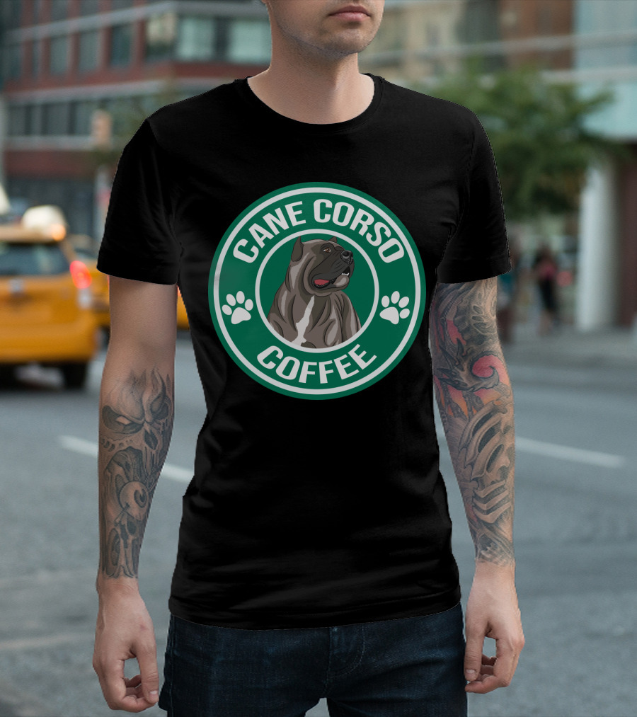 Cane Corso Coffee Dog Emblem Paw Prints T-Shirt