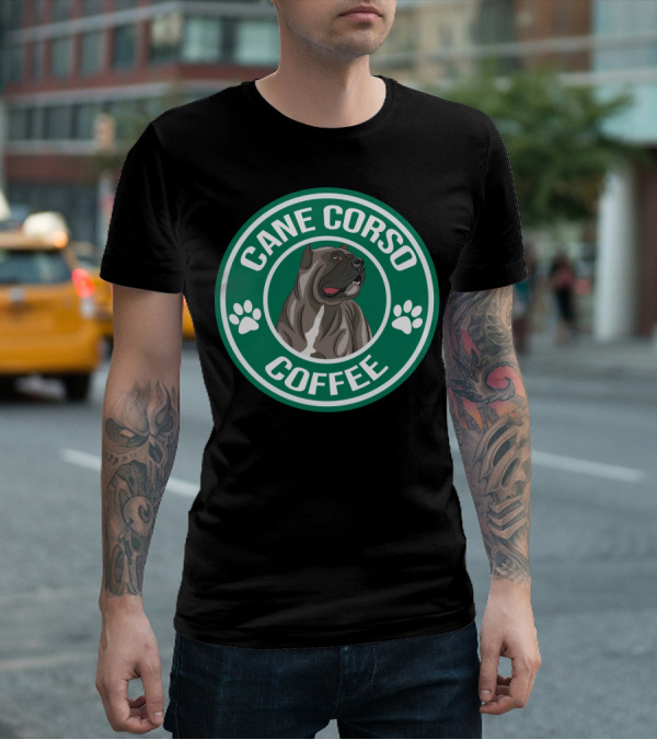 Cane Corso Coffee Dog Emblem Paw Prints T-Shirt