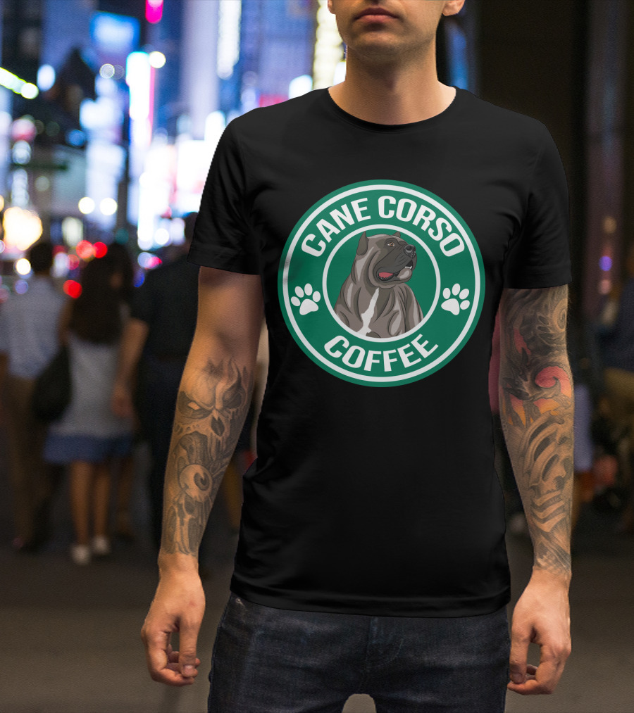Cane Corso Coffee Dog Emblem Paw Prints T-Shirt