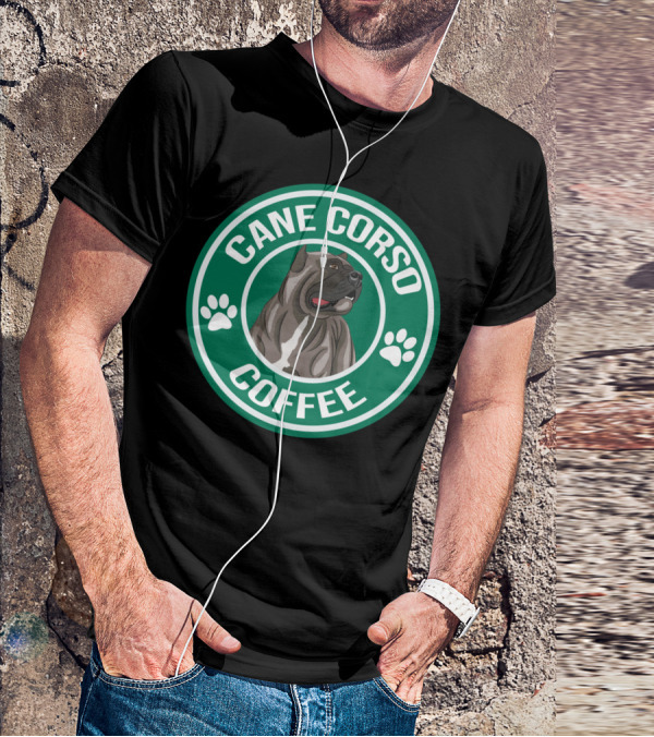 Cane Corso Coffee Dog Emblem Paw Prints T-Shirt