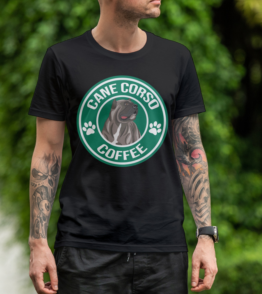Cane Corso Coffee Dog Emblem Paw Prints T-Shirt