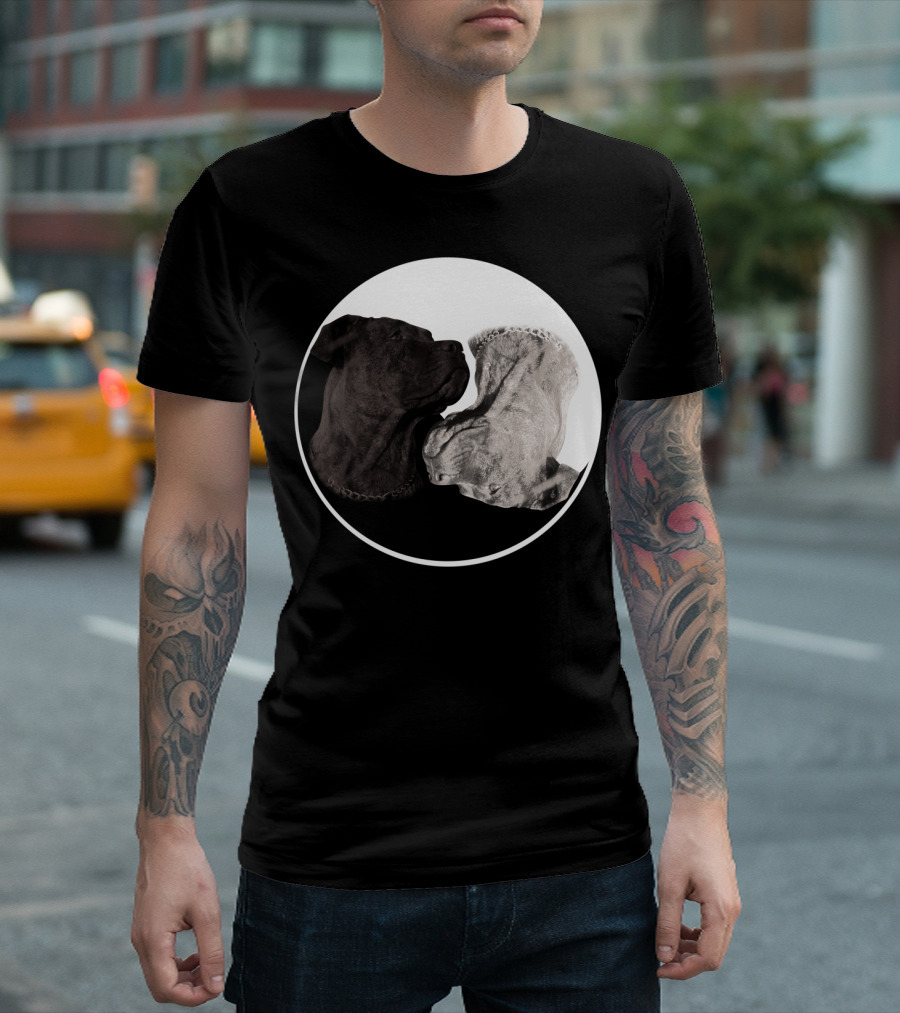 Cane Corso Yin Yang Circle With Black And White Dog Heads T-Shirt