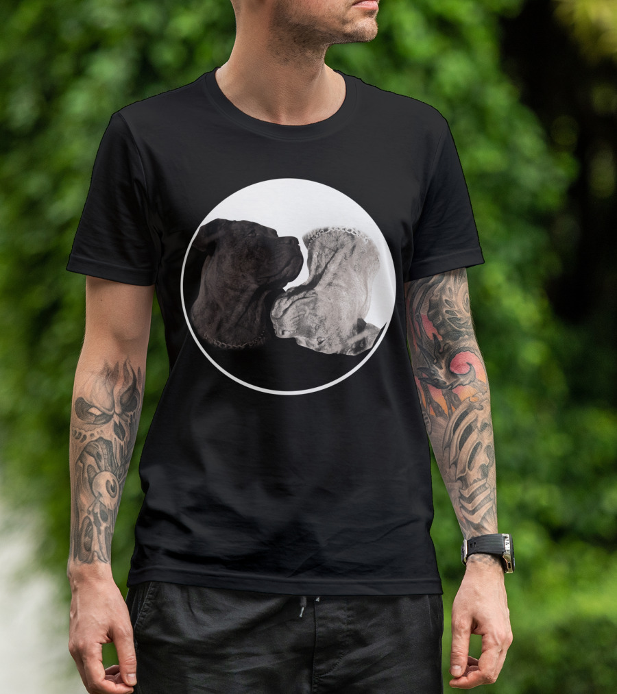 Cane Corso Yin Yang Circle With Black And White Dog Heads T-Shirt