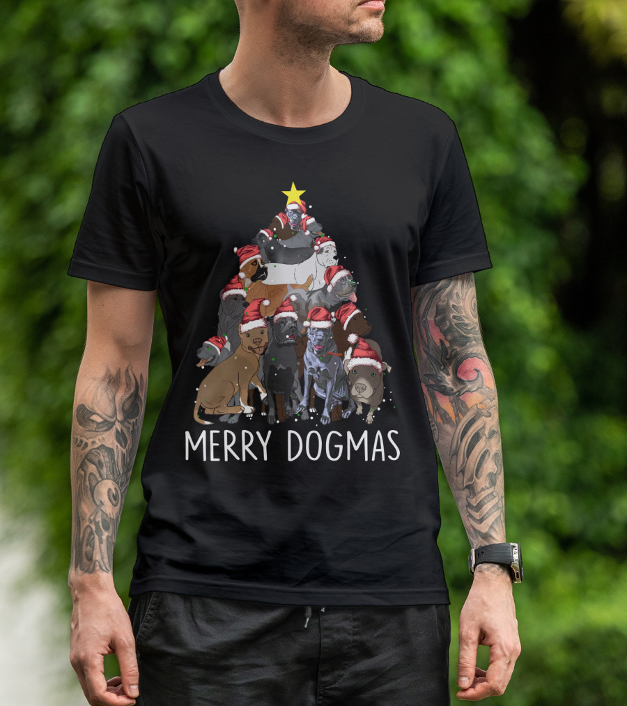 Merry Dogmas Cane Corso Christmas Tree With Santa Hats T-Shirt