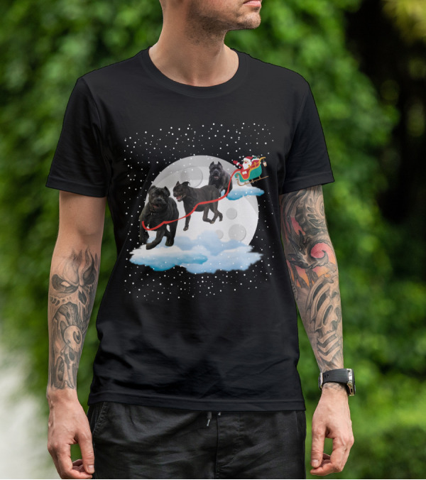 Santa Rides Cane Corso Sleigh With Full Moon And Snowflakes T-Shirt