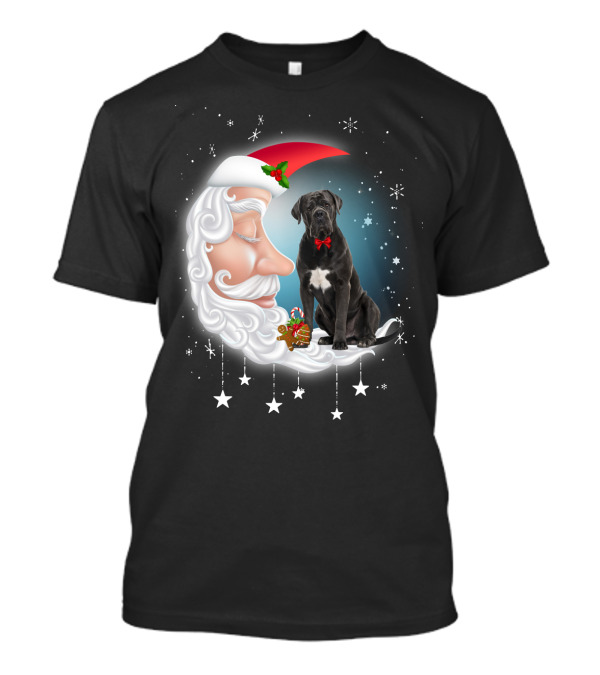 Santa Crescent Moon Cane Corso With Stars And Snowflakes T-Shirt