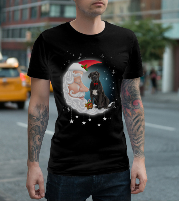 Santa Crescent Moon Cane Corso With Stars And Snowflakes T-Shirt