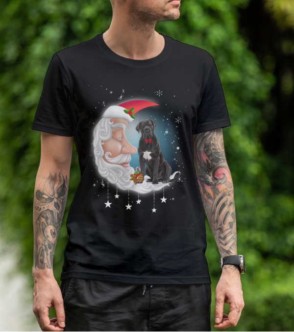 Santa Crescent Moon Cane Corso With Stars And Snowflakes T-Shirt