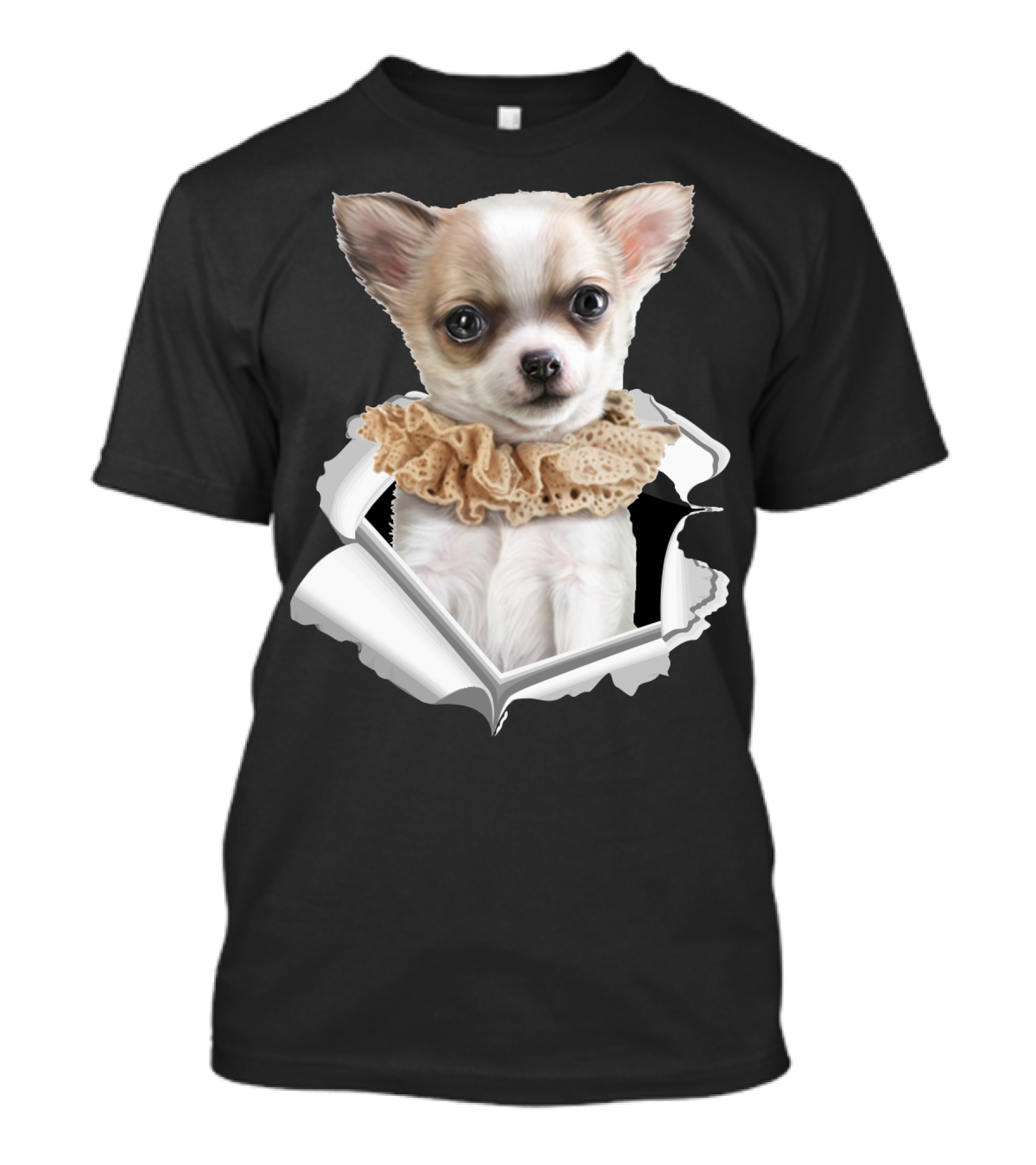 Chihuahua 3D Peek Out Frill Collar T-Shirt