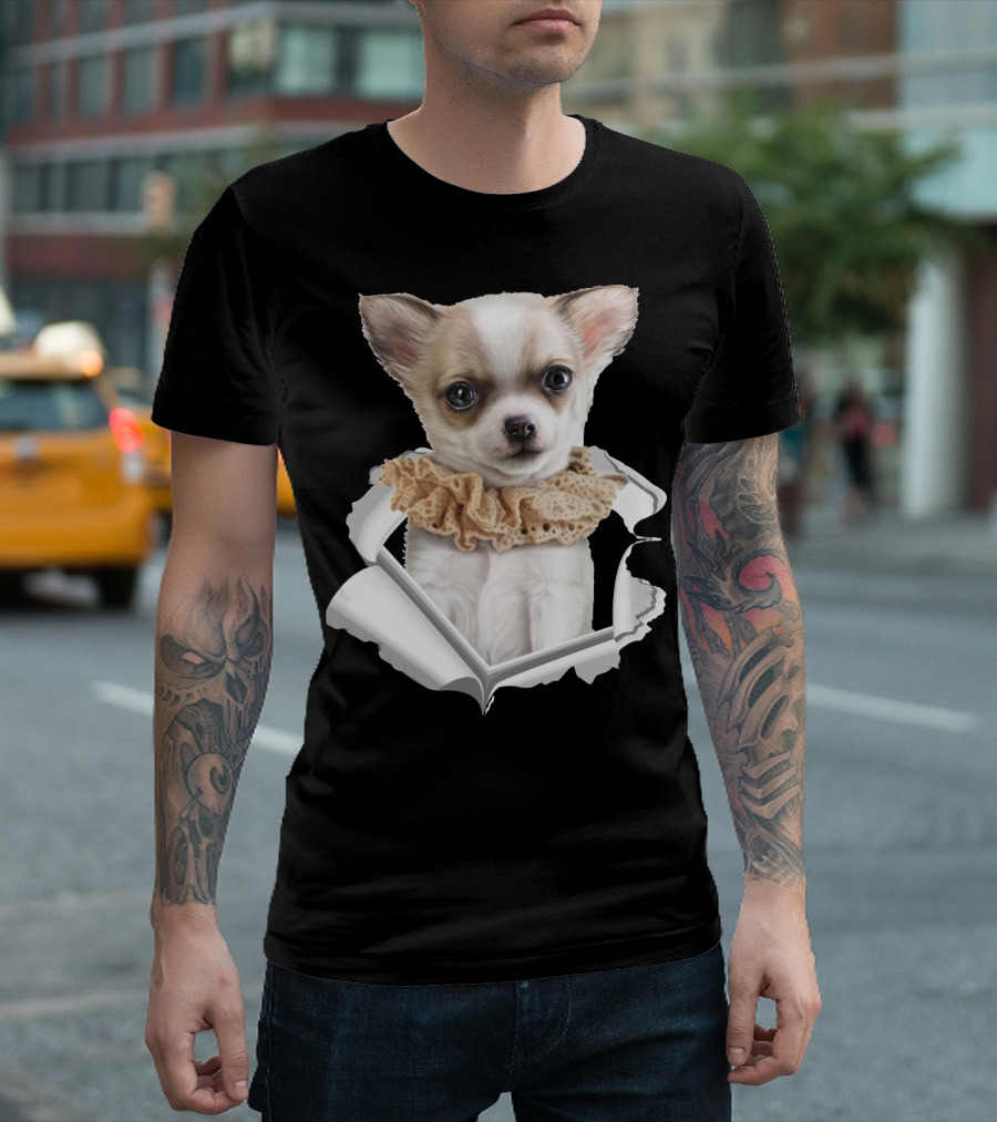 Chihuahua 3D Peek Out Frill Collar T-Shirt