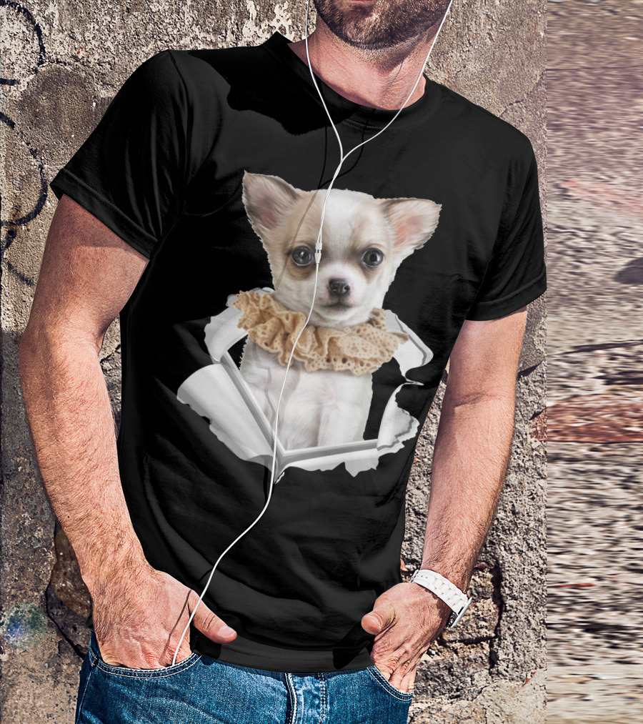 Chihuahua 3D Peek Out Frill Collar T-Shirt
