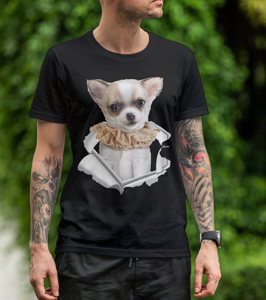 Chihuahua 3D Peek Out Frill Collar T-Shirt