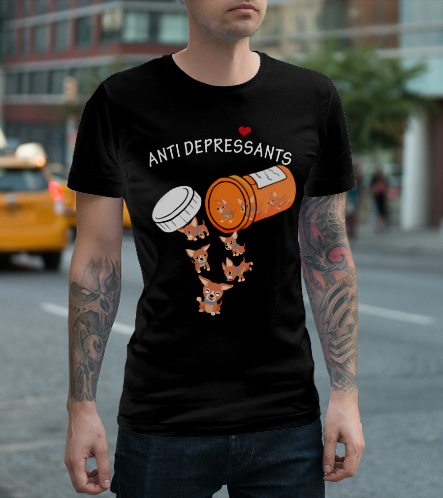 Chihuahua Anti Depressants Cute Pill Bottle Heart T-Shirt