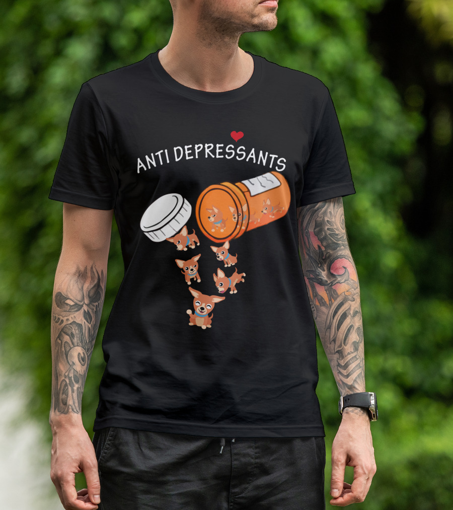 Chihuahua Anti Depressants Cute Pill Bottle Heart T-Shirt