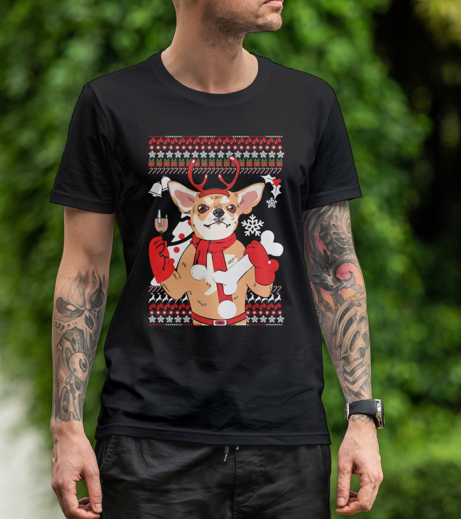 Chihuahua Reindeer Christmas Ugly T-Shirt