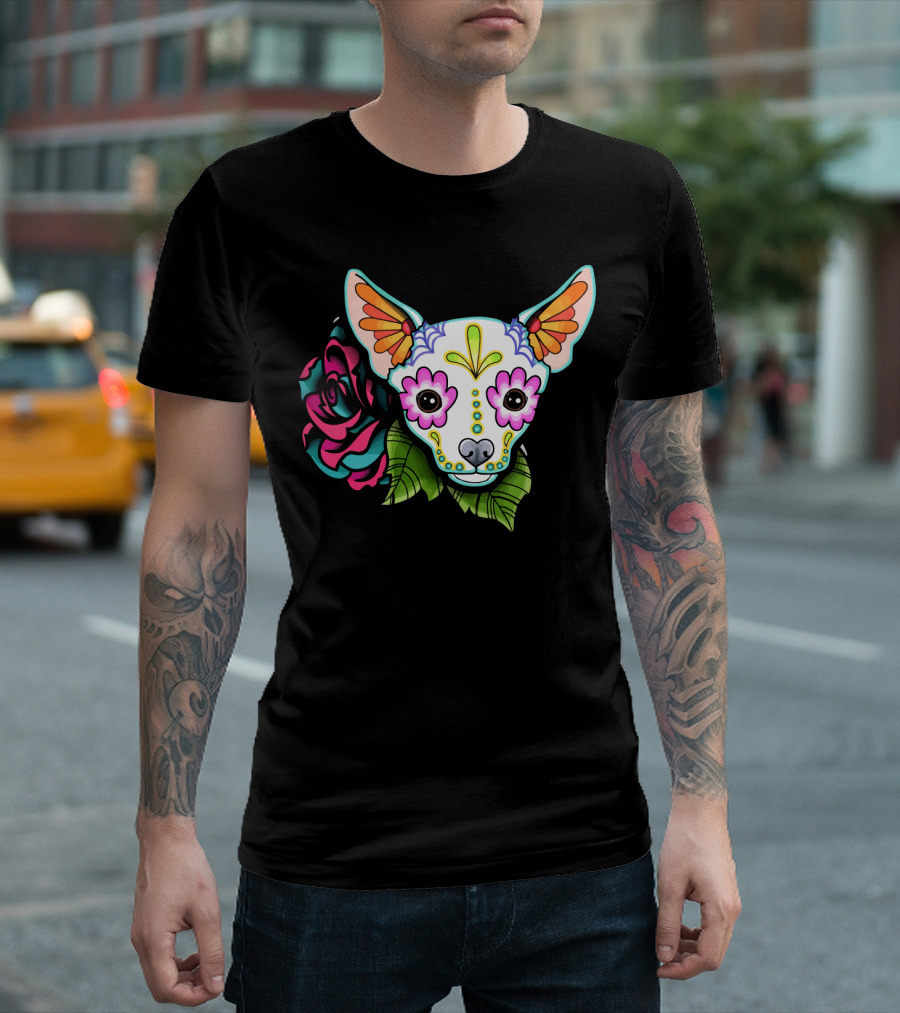 Dead Chihuahua Neon Sugar Skull Rose T-Shirt