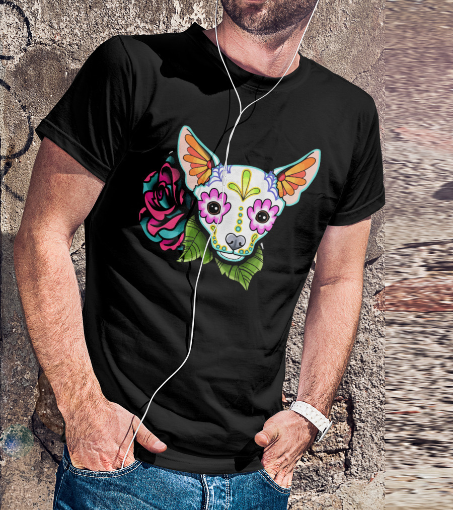 Dead Chihuahua Neon Sugar Skull Rose T-Shirt