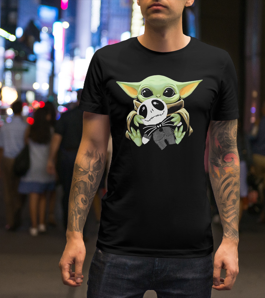 Baby Yoda Hugging Jack Skellington Doll T-Shirt