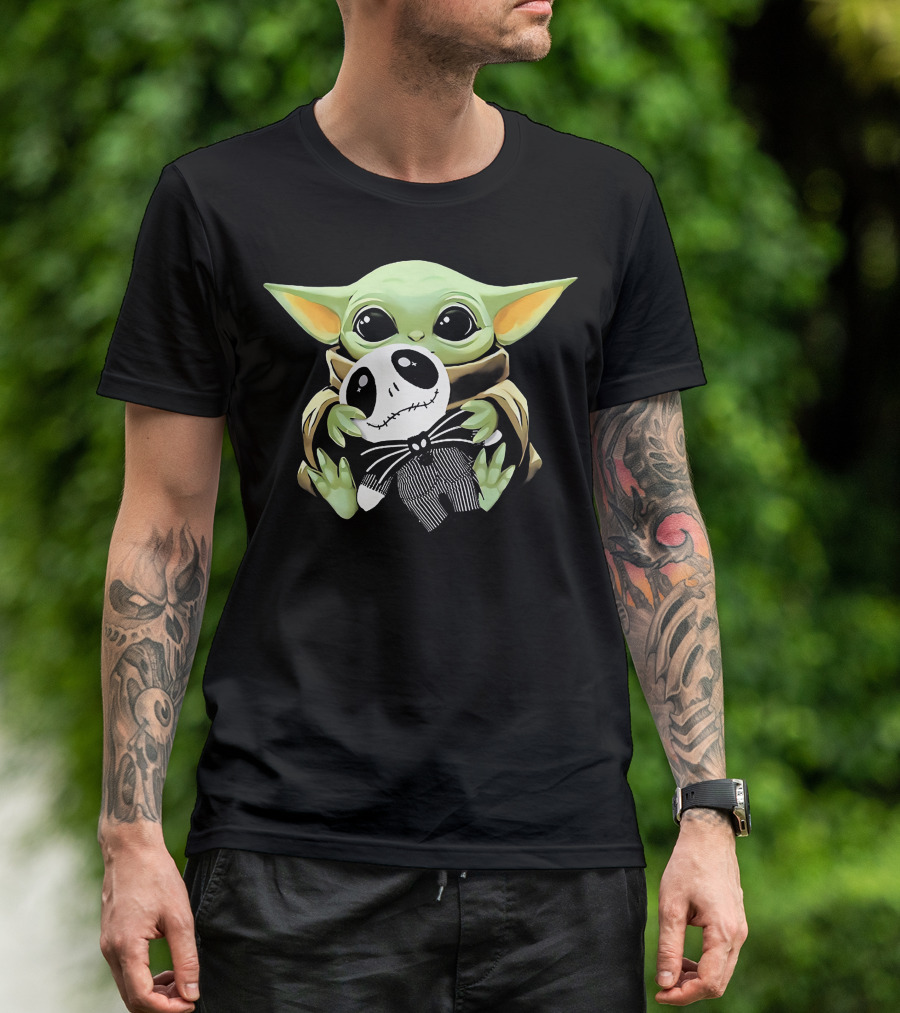 Baby Yoda Hugging Jack Skellington Doll T-Shirt