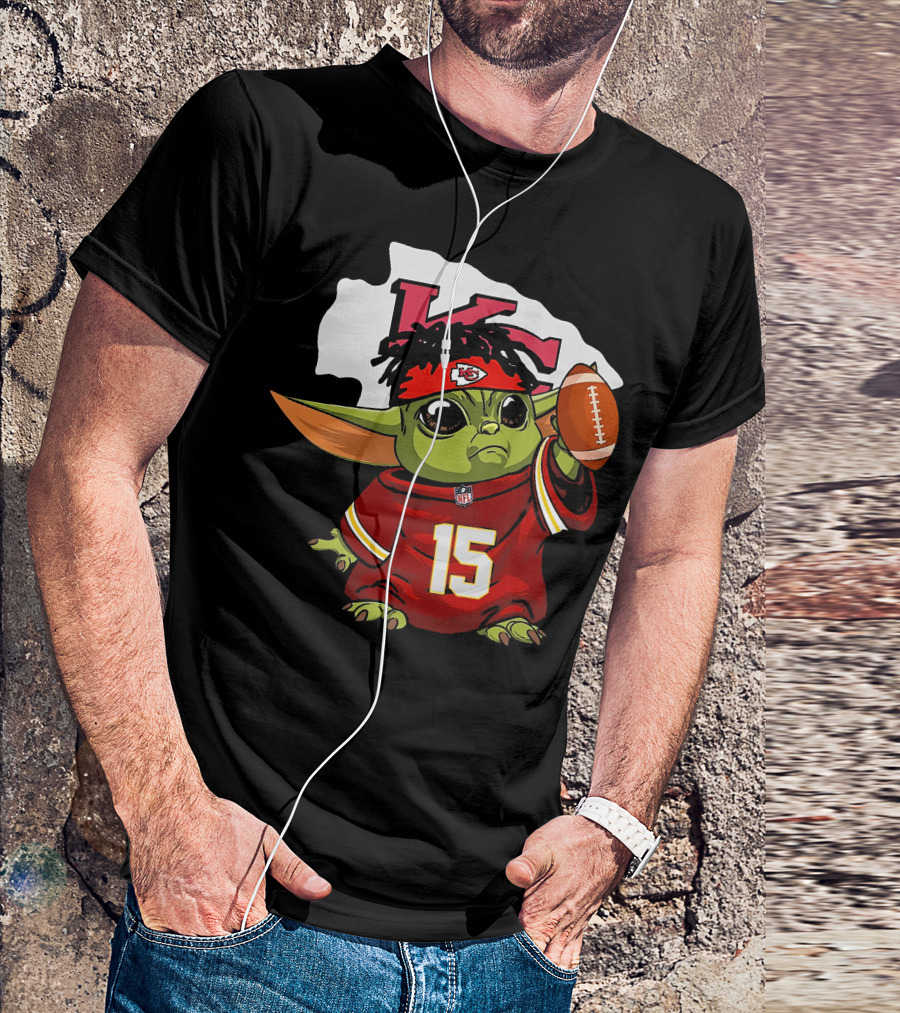 Baby Yoda Kansas City Chiefs Football Player Jersey 15 T-Shirt