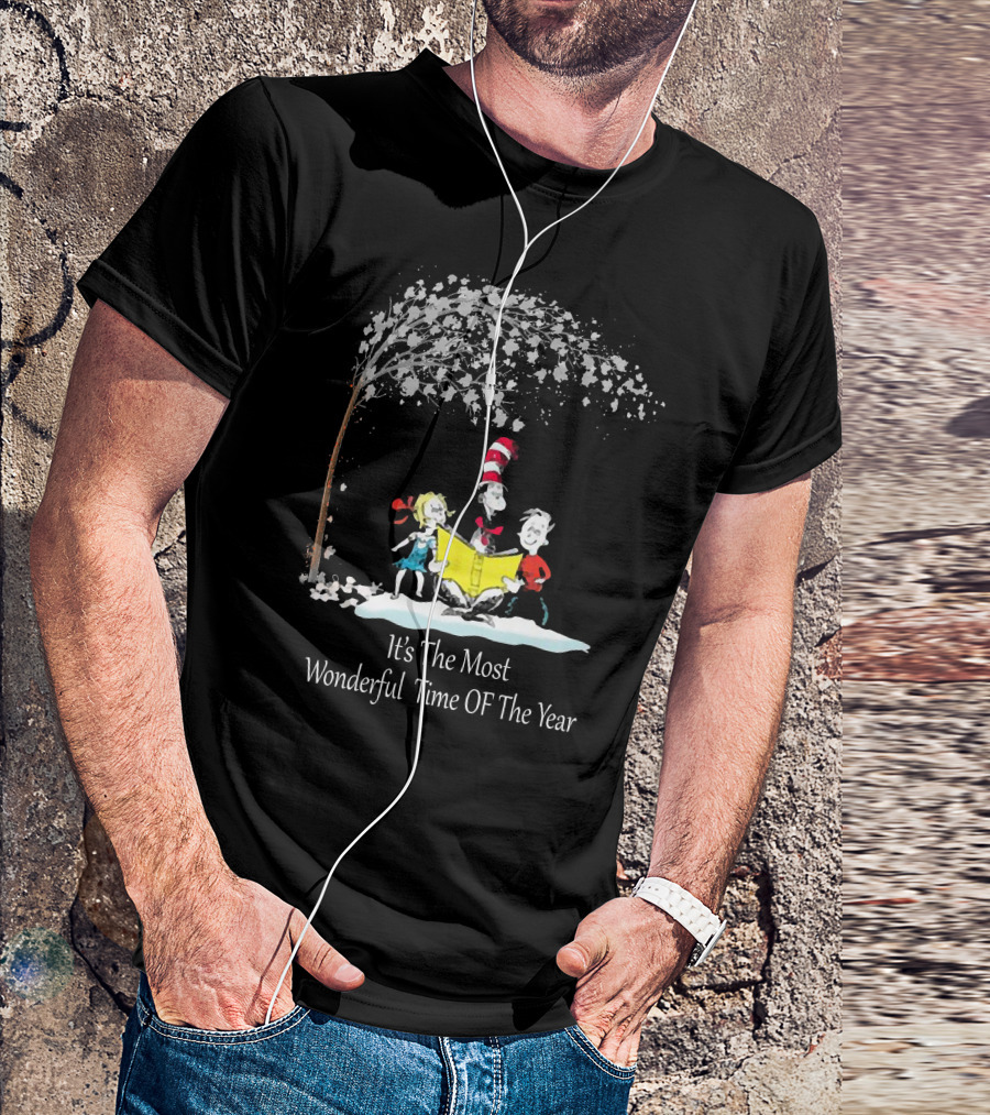 Dr Seuss Cat In The Hat Friends Most Wonderful Time Of The Year Snow Scene T-Shirt