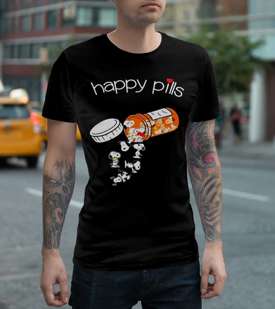 Happy Pills Peanuts Snoopy Prescription Bottle T-Shirt