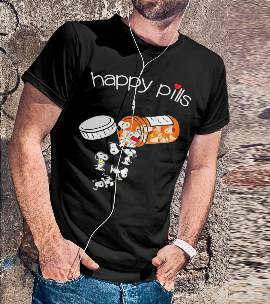 Happy Pills Peanuts Snoopy Prescription Bottle T-Shirt