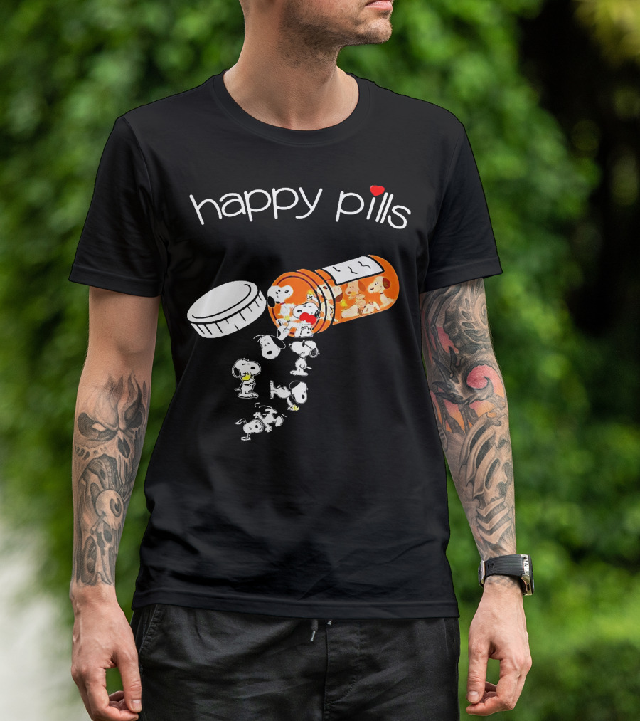 Happy Pills Peanuts Snoopy Prescription Bottle T-Shirt