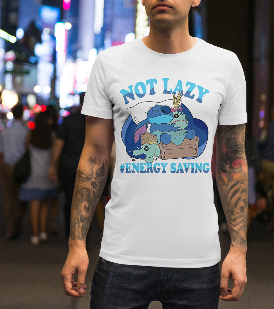 Not Lazy Energy Saving Stitch Sleeping With Voodoo Doll T-Shirt