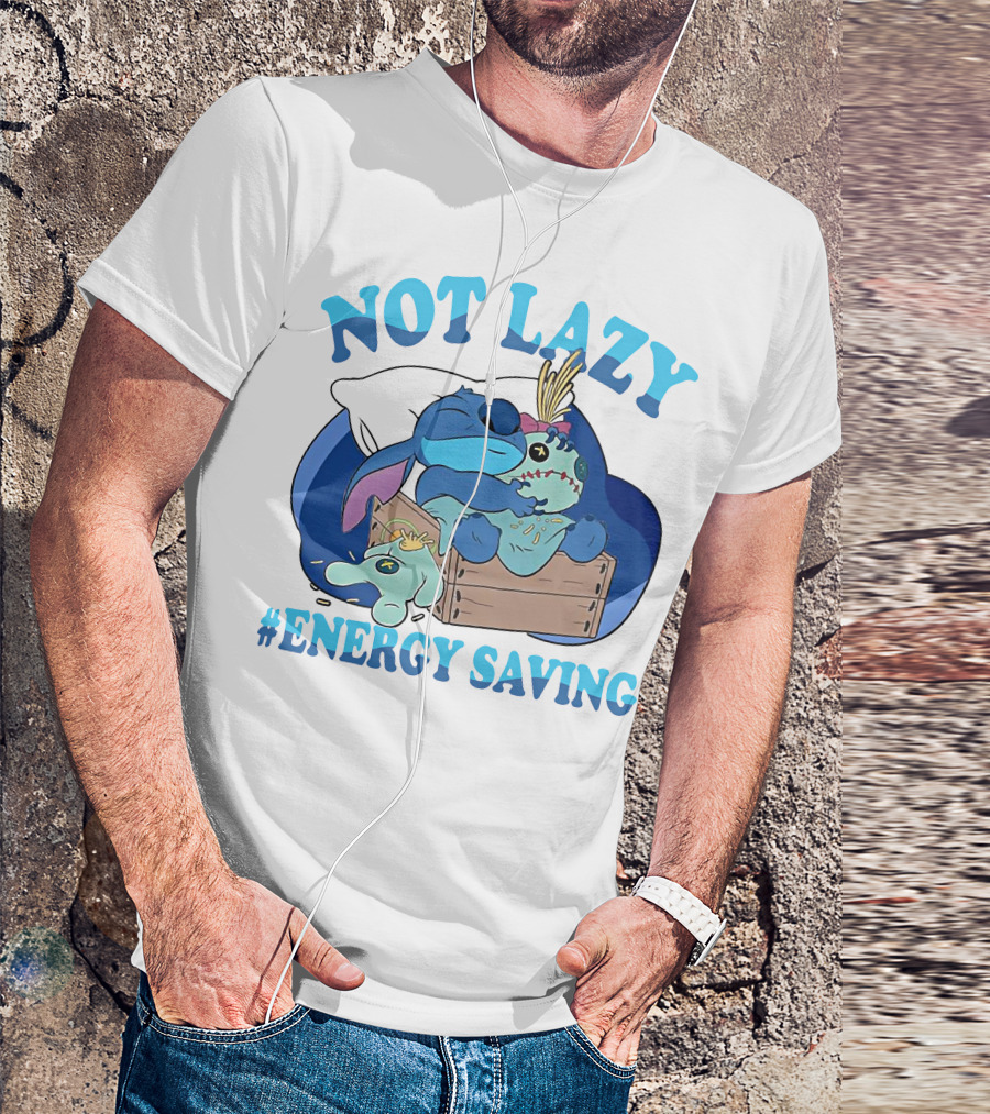 Not Lazy Energy Saving Stitch Sleeping With Voodoo Doll T-Shirt