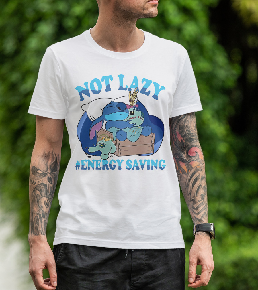 Not Lazy Energy Saving Stitch Sleeping With Voodoo Doll T-Shirt