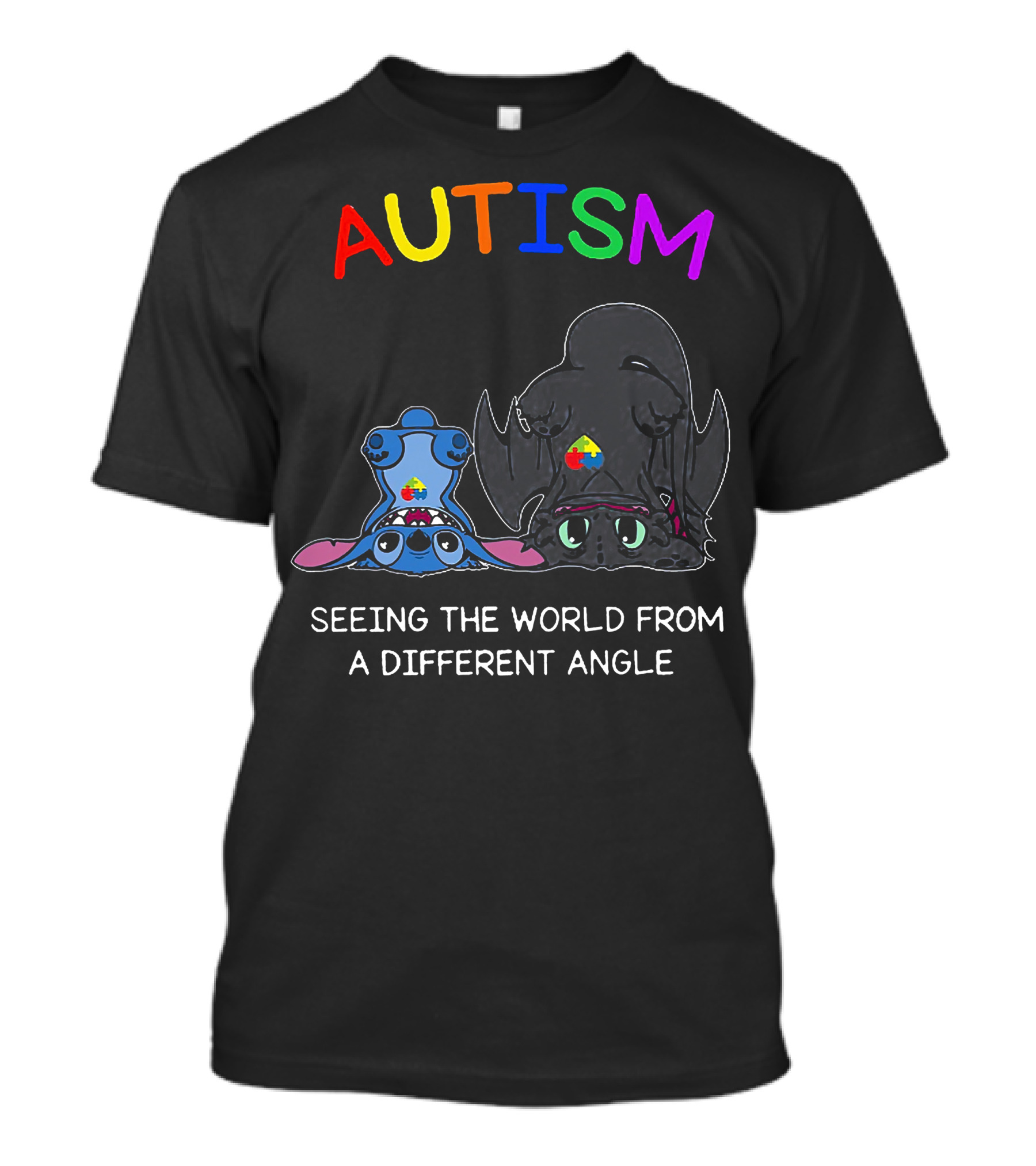 Autism Seeing The World From A Different Angle Stitch And Toothless T-Shirt