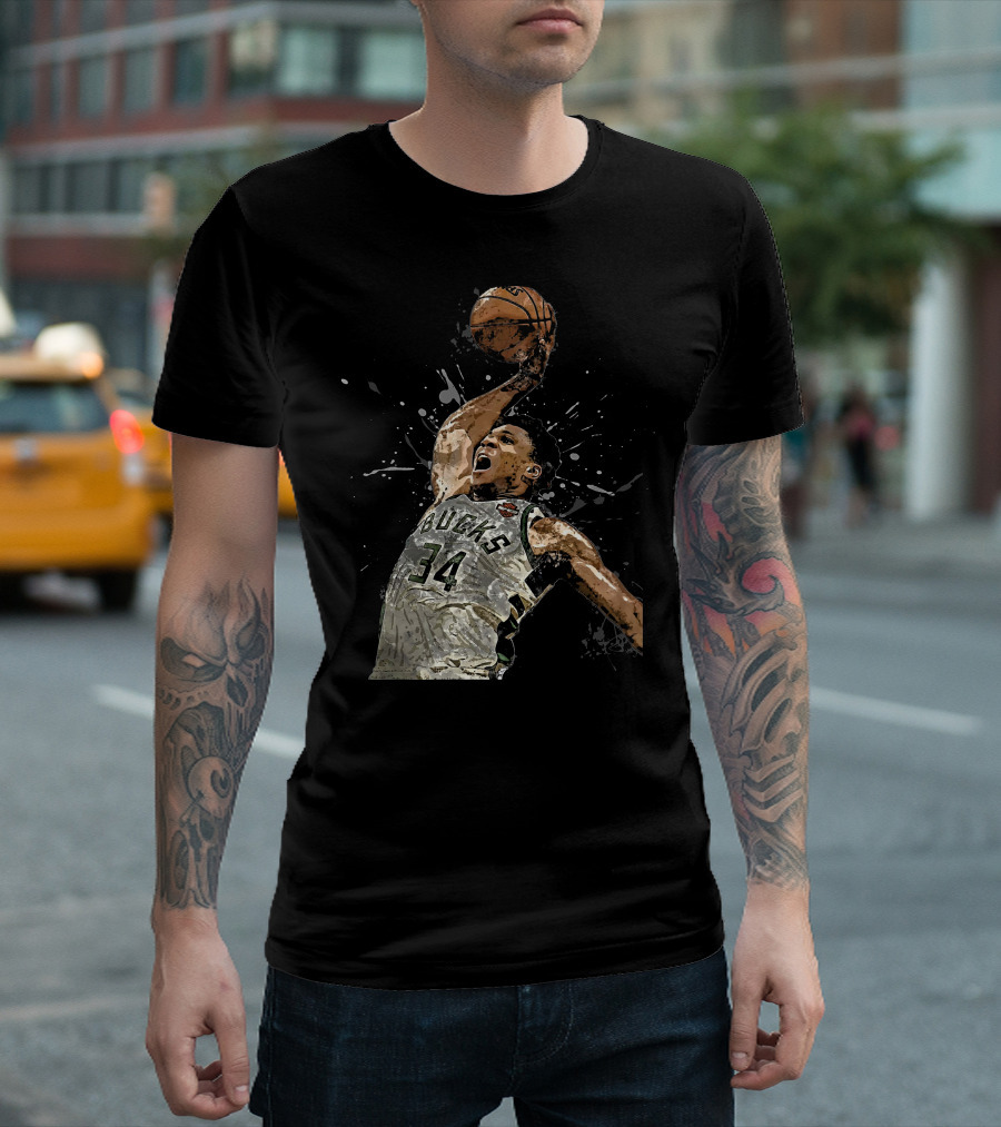 Giannis Antetokounmpo 34 Bucks Basketball Dunk Jersey T-Shirt
