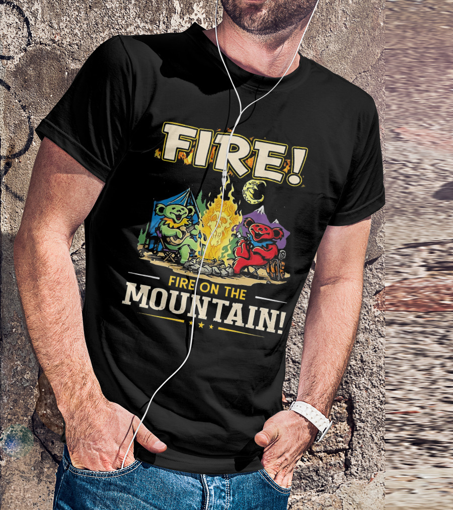 Grateful Dead Fire On The Mountain Camping Bears Campfire Scene T-Shirt
