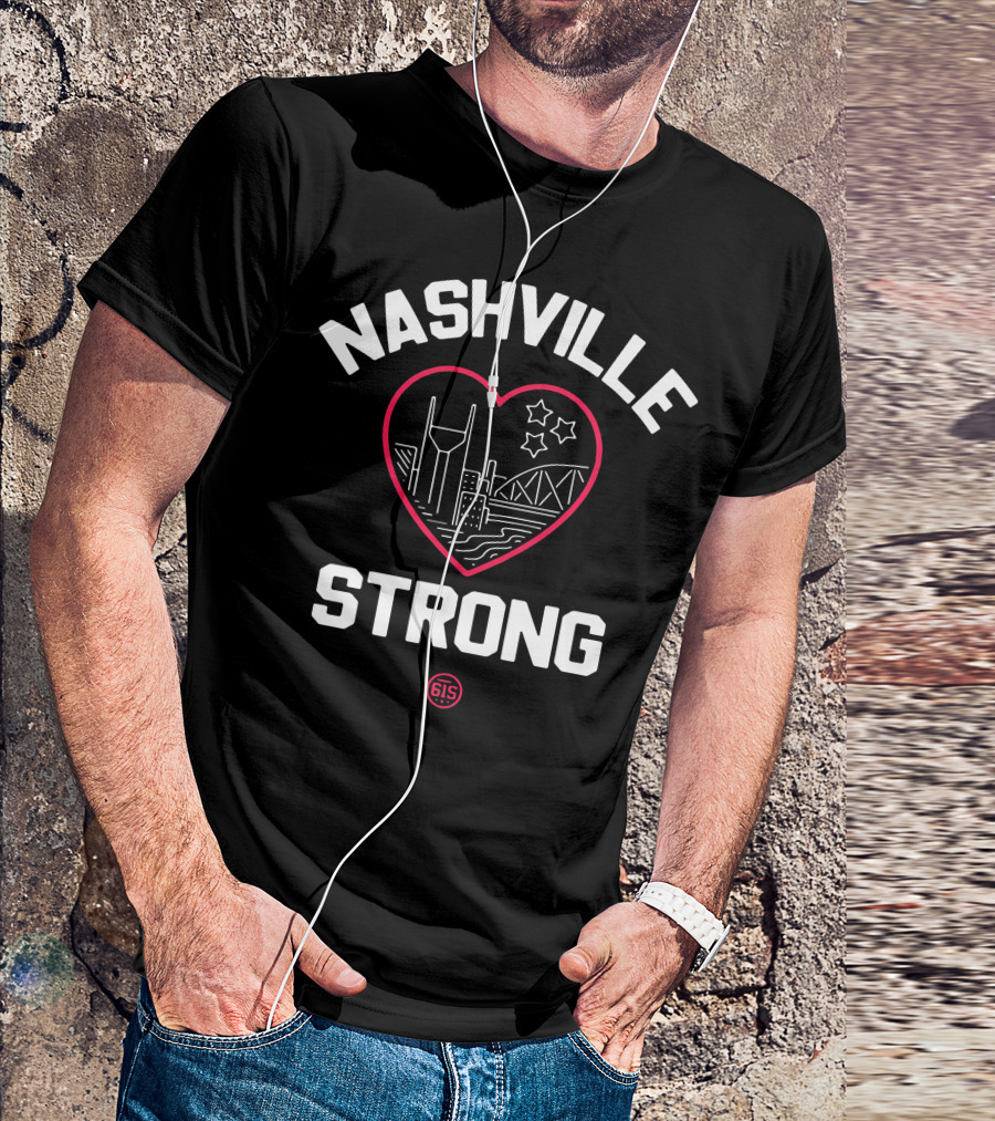 Nashville Strong Heart Cityscape With Stars And 615 T-Shirt