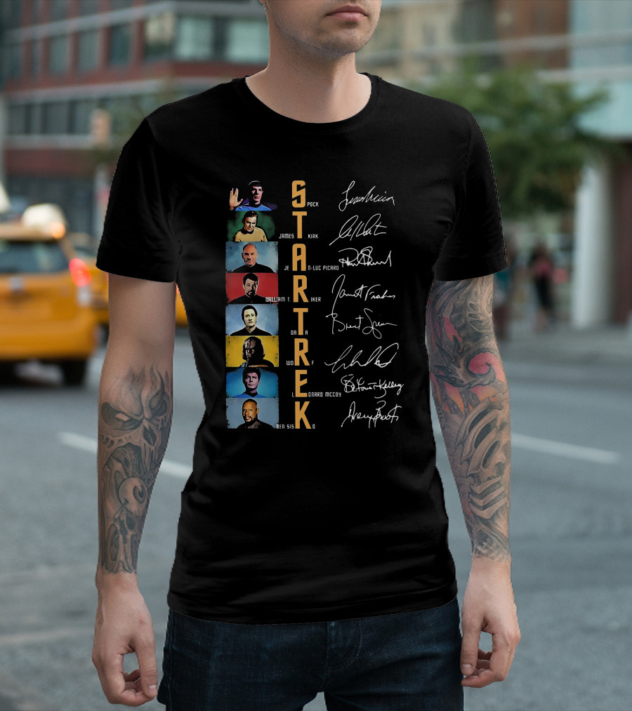Star Trek Spock James Kirk Picard William T Riker Worf Leonard McCoy Ben Sisko Signatures T-Shirt