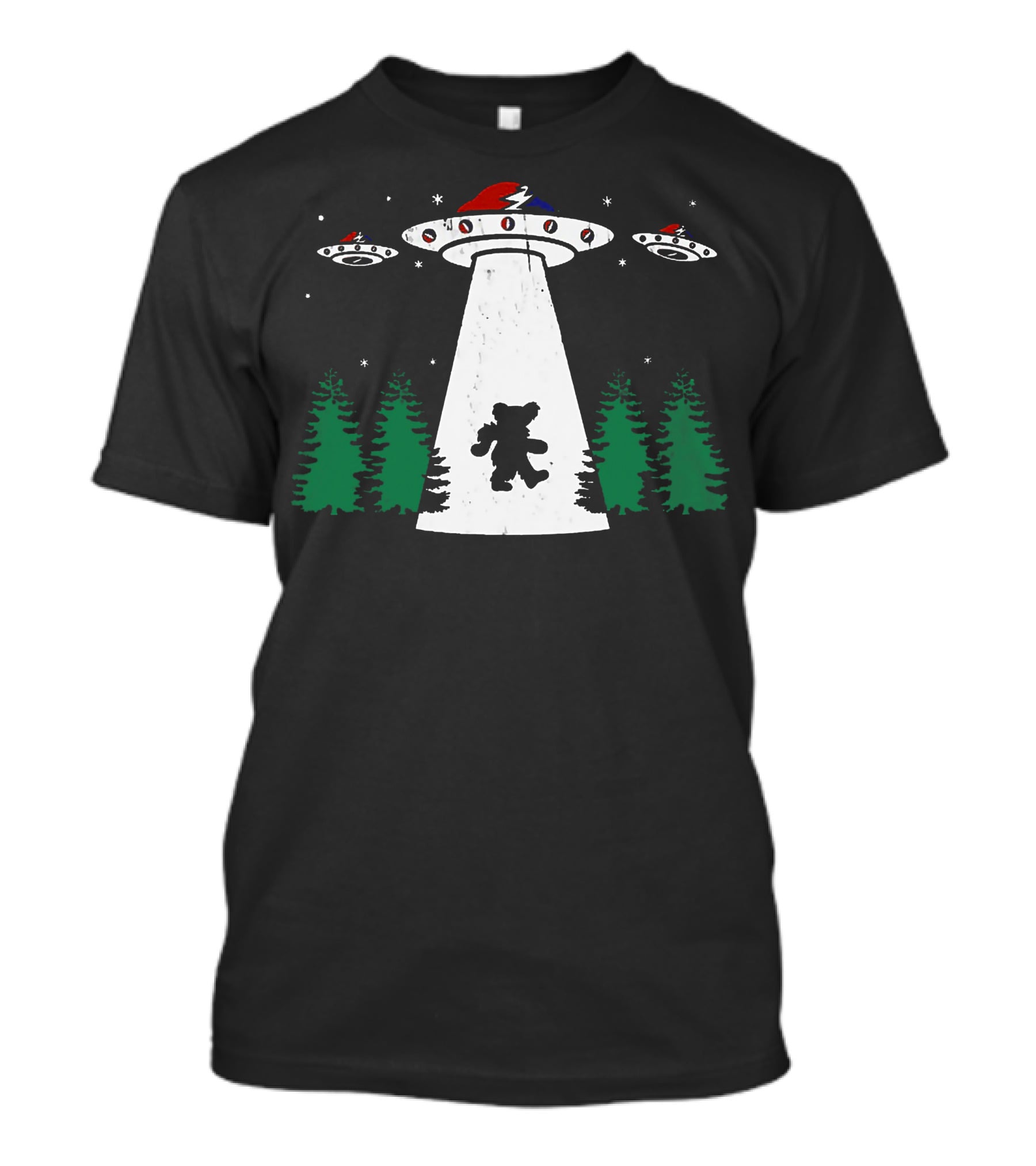 Grateful Dead Bear Abducted By UFO With Lightning Bolt And Red Hat T-Shirt