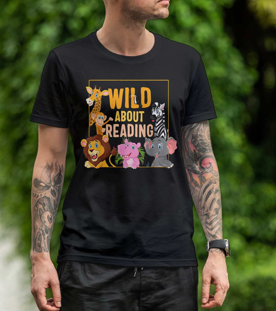 Wild About Reading Cute Zoo Animals Students Books Lover T-Shirt