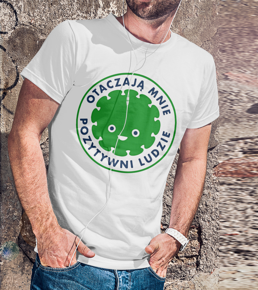 Otaczają Mnie Pozytywni Ludzie Green Smiley Puzzle Face T-Shirt
