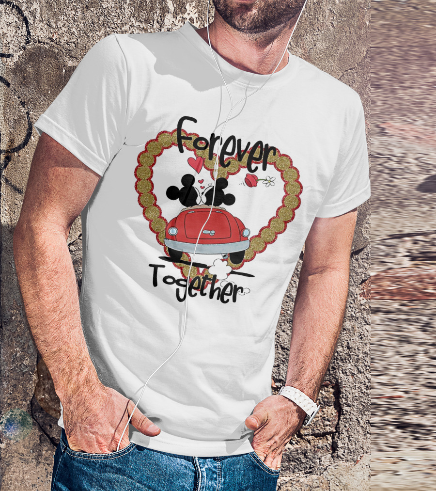 Mickey Mouse Minnie Mouse Forever Together Valentine Day Hearts Car T-Shirt