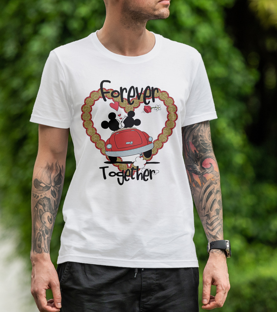 Mickey Mouse Minnie Mouse Forever Together Valentine Day Hearts Car T-Shirt