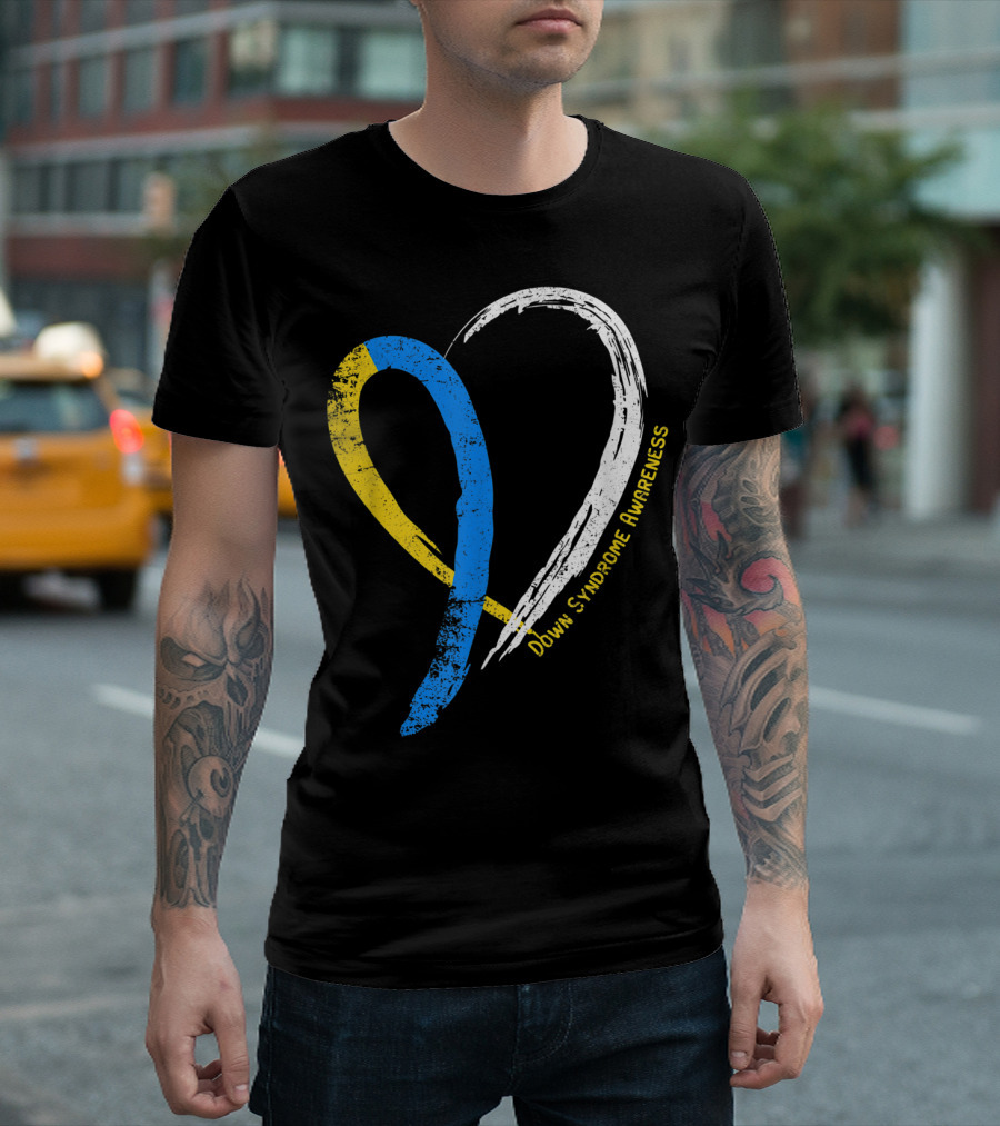 Heart Ribbon Down Syndrome Awareness T-Shirt